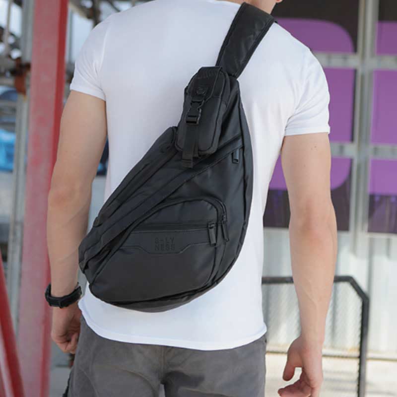 Sling Bag für Herren, schwarze, leichte Umhängetasche aus Nylon