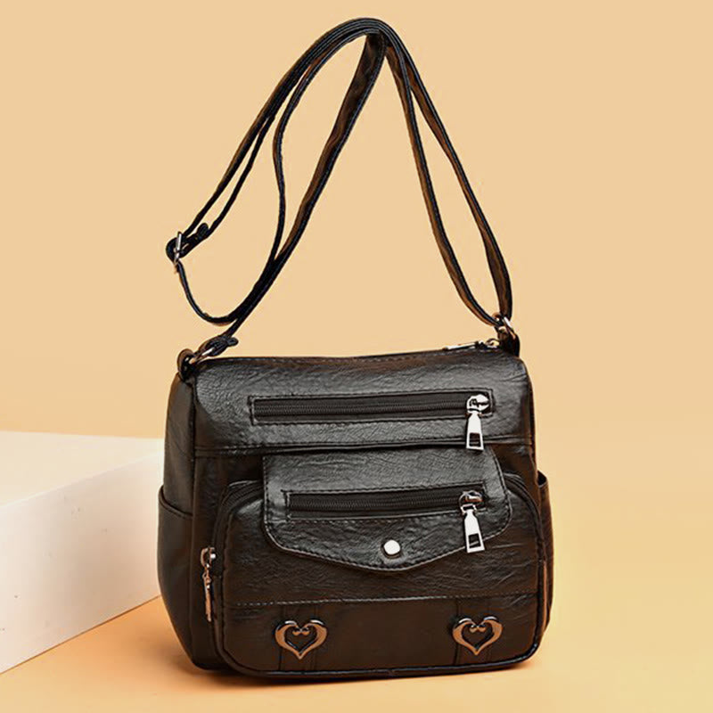 Herz Dekor Umhängetasche Retro Kunstleder Damen Schultertasche