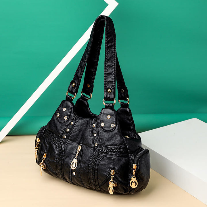 Umhängetasche mit mehreren Taschen für Damen, bunt, groß, Leder, Umhängetasche