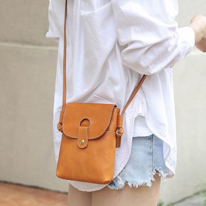 Handytasche für Damen, weiches Echtleder, minimalistische Umhängetasche
