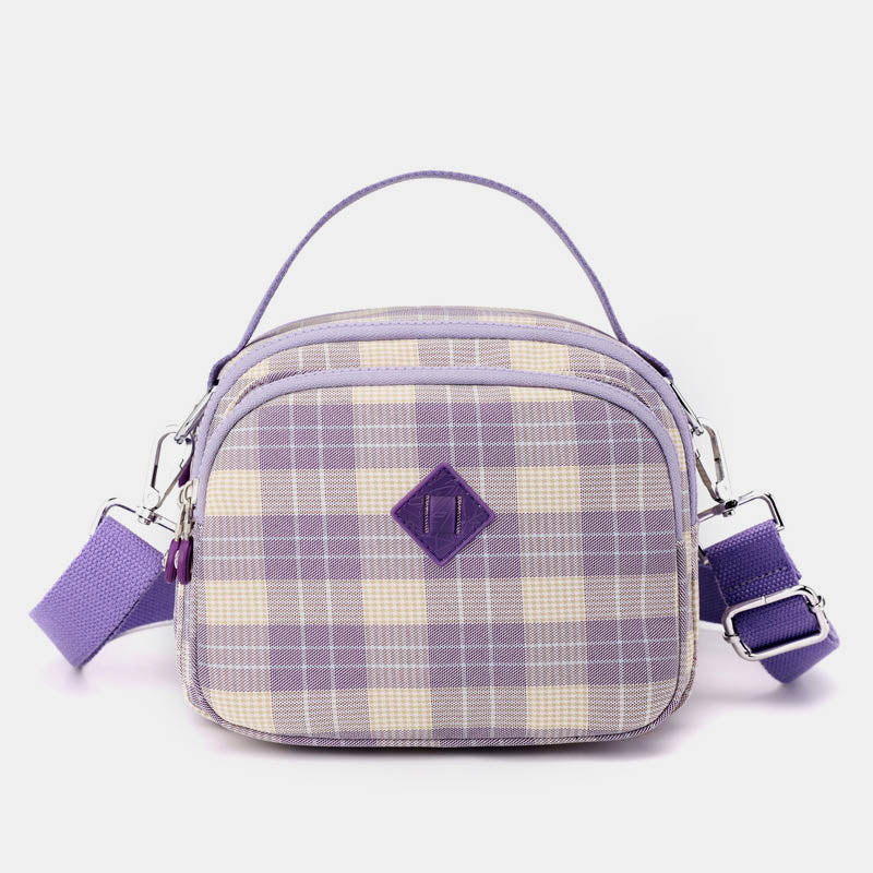 3-lagige Umhängetasche für Damen, leichte Schultertasche mit Karomuster
