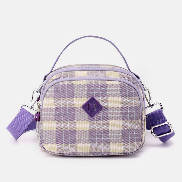 3-lagige Umhängetasche für Damen, leichte Schultertasche mit Karomuster