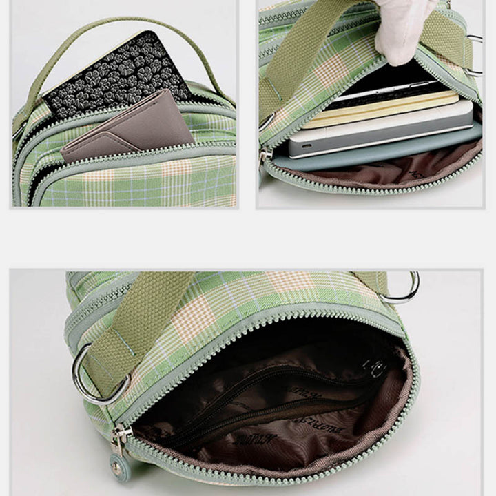 3-lagige Umhängetasche für Damen, leichte Schultertasche mit Karomuster