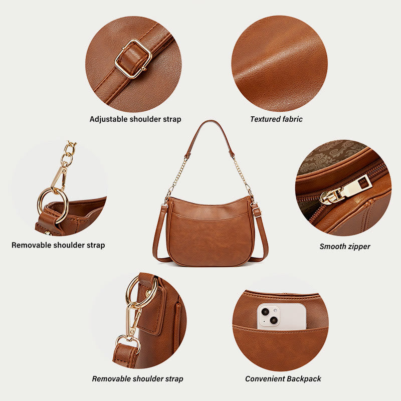 Umhängetasche für Damen mit doppeltem Riemen, elegante Tasche aus PU-Leder