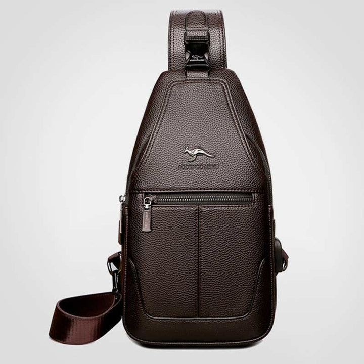 Sling-Brusttasche aus Leder mit mehreren Taschen für Männer mit USB-Ladeanschluss