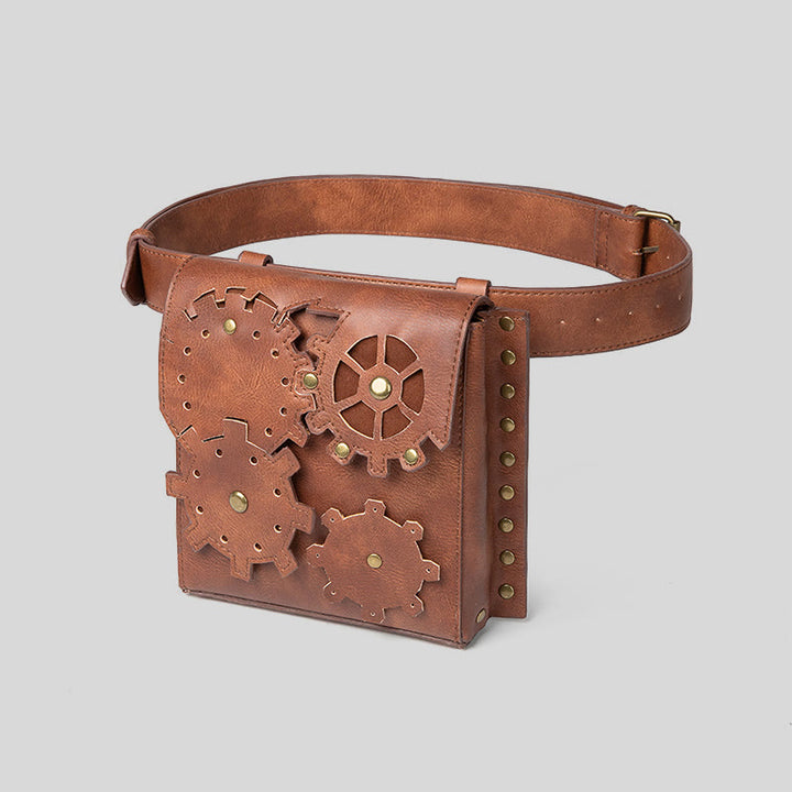 Retro-Gürteltasche für Damen, quadratische Handytasche in Zahnradform