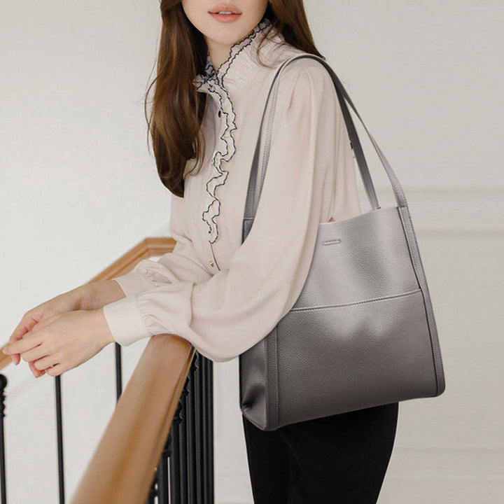Damen Minimalist Tote Klassische Echtleder Große Unterarmtasche