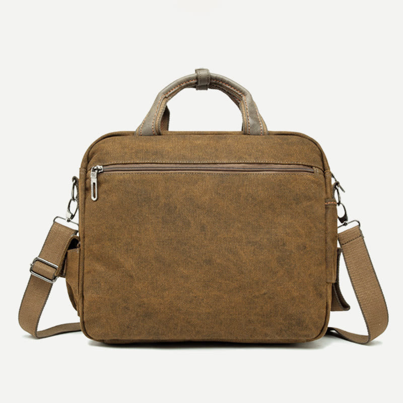 Umhängetasche für Herren, Vintage-Aktentasche aus Canvas mit großem Fassungsvermögen