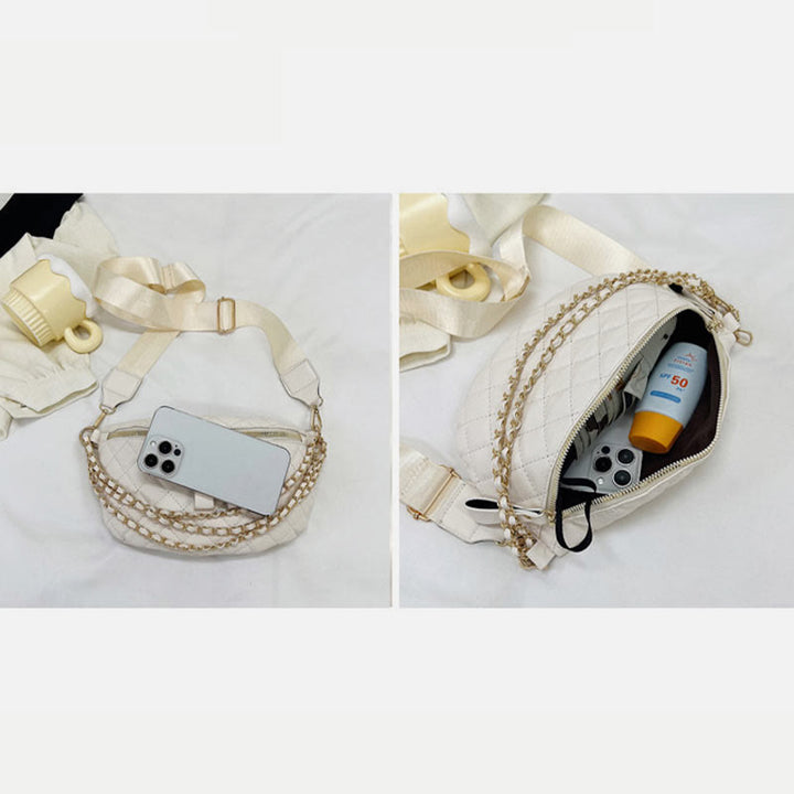Rhomboid gesteppte Brusttasche Damen Gürteltasche mit Kettendekor