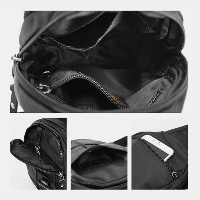 Outdoor-Sport-Sling-Brusttasche aus Segeltuch mit Doppelreißverschluss, für Reisen und Wandern