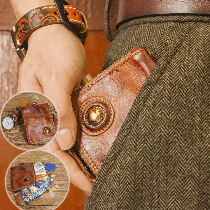 Geldbörse für Herren, multifunktional, weiches Leder, Vintage, täglicher Reißverschluss - image 10