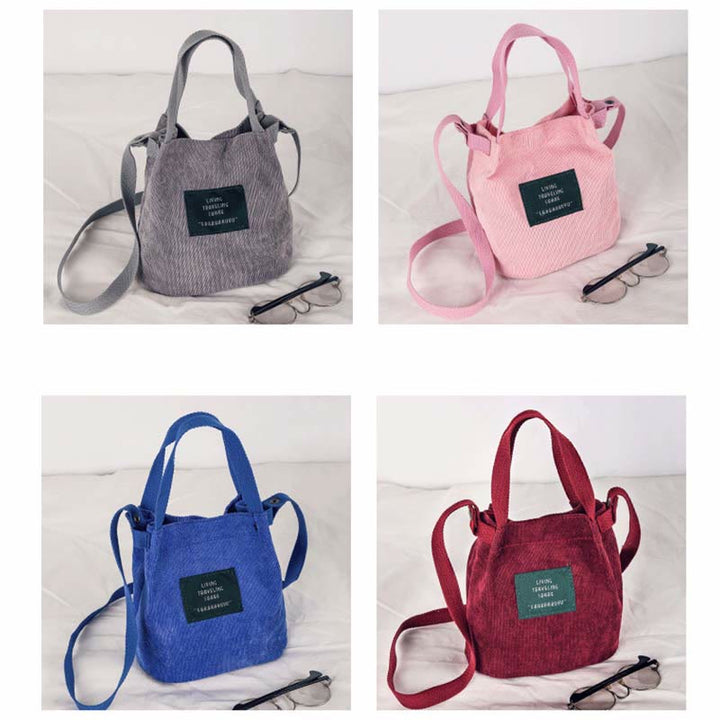 Top-Griff-Tasche für Frauen im Retro-Stil, literarische Cord-Canvas-Handtasche