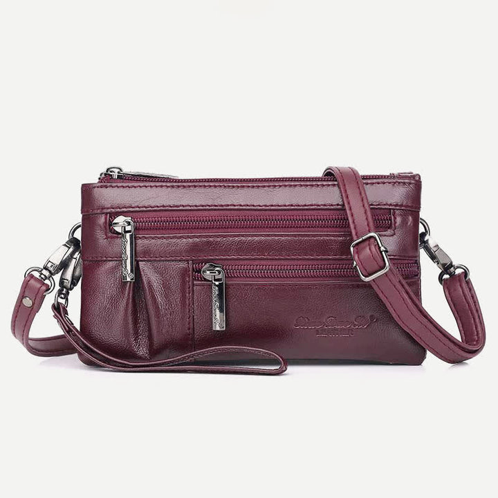 Clutch-Geldbörse für Damen, mehrere Taschen, Echtleder-Geldbörse mit Umhängegurt