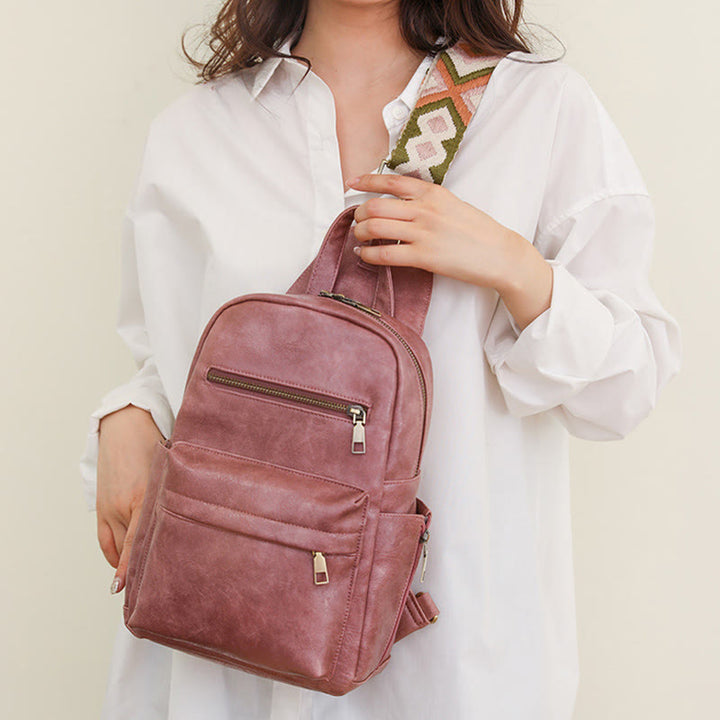 Lederrucksack für Damen, Retro, einfarbig, Mehrzweck-Schultertasche