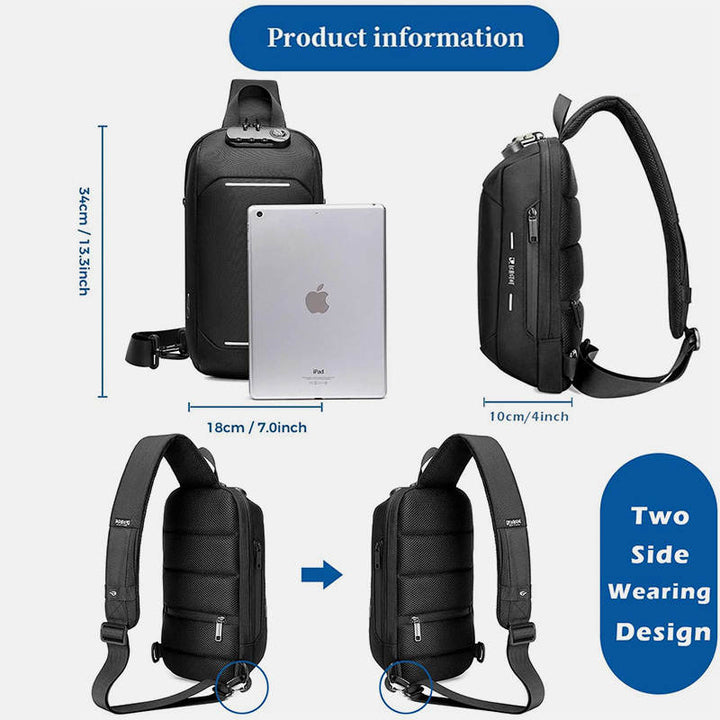 Diebstahlsichere, wasserdichte Brusttasche mit USB-Ladeanschluss