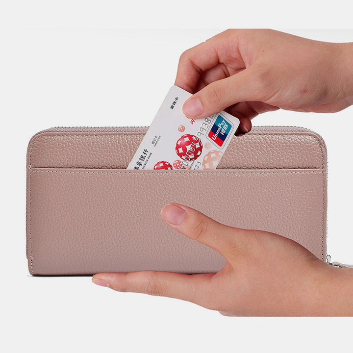 Damen RFID-blockierendes Leder-Portemonnaie mit großem Fassungsvermögen und Rundum-Reißverschluss