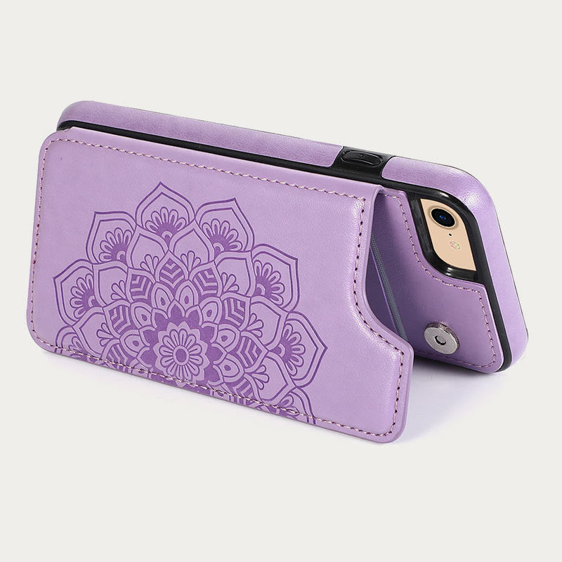 Handyhülle für den Alltag mit Blumenmuster, magnetischer Knopf, Lederhülle