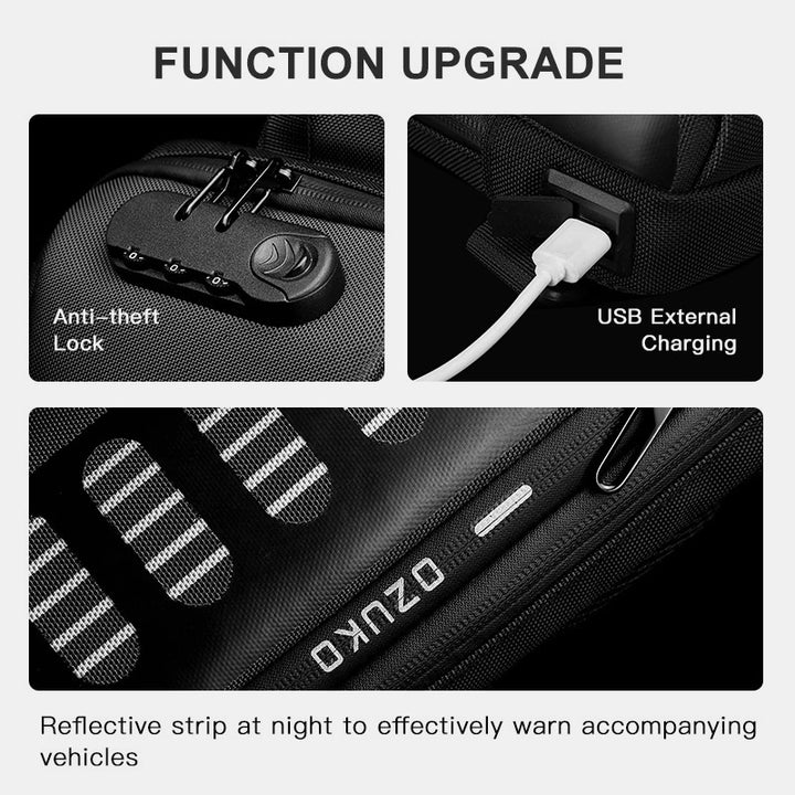 Multifunktionale, wasserdichte, diebstahlsichere Schultertasche mit USB-Ladeanschluss