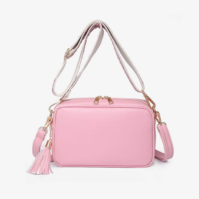 Umhängetasche für Damen mit Quaste, einfarbig, lässige Ledertasche