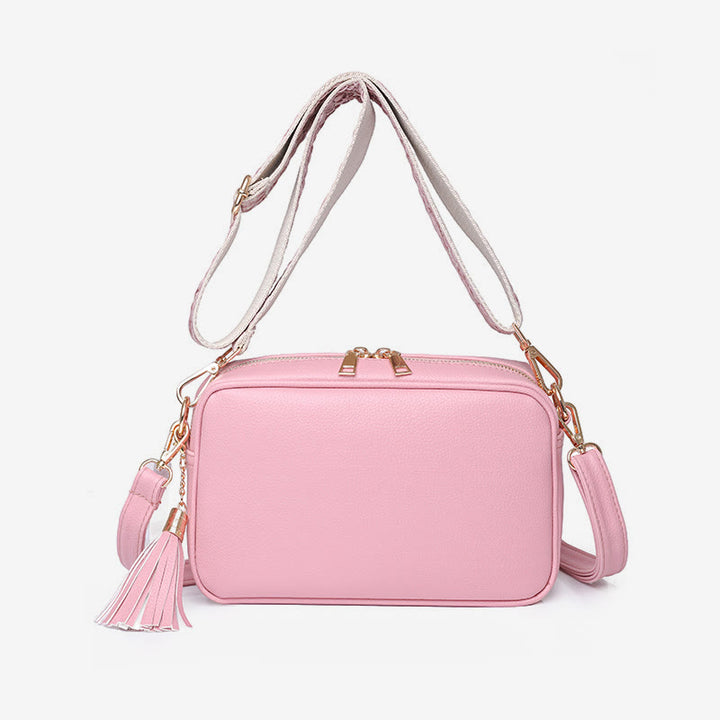 Umhängetasche für Damen mit Quaste, einfarbig, lässige Ledertasche