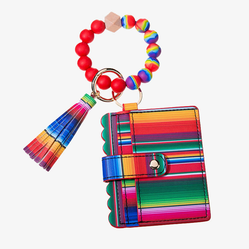 Leder-Kartenhalter für Damen, Silikonperlen-Armband mit Anhänger