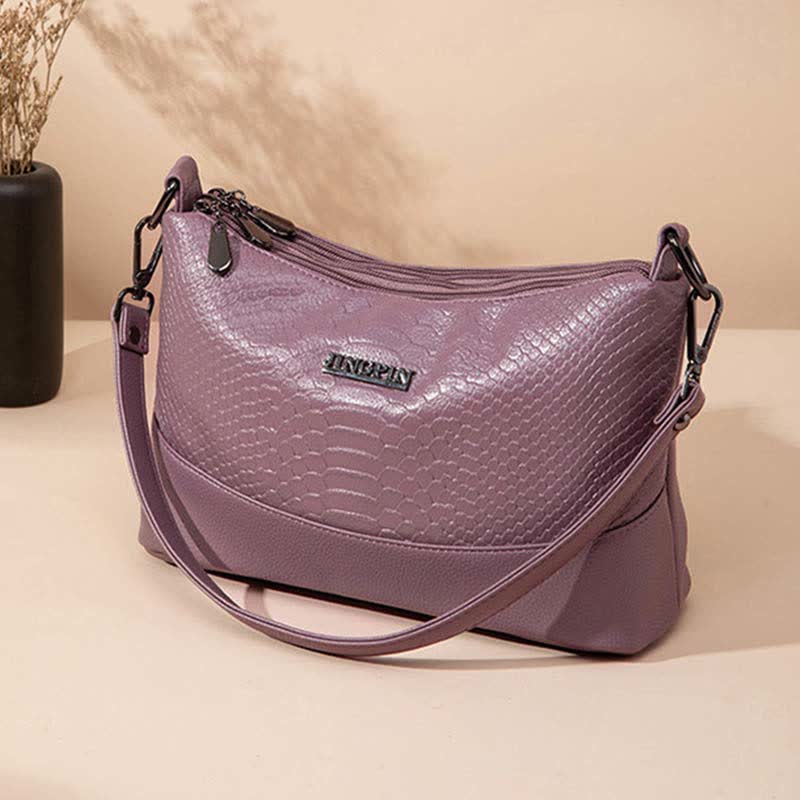 Umhängetasche mit drei Fächern für Damen, Beuteltasche aus veganem Leder