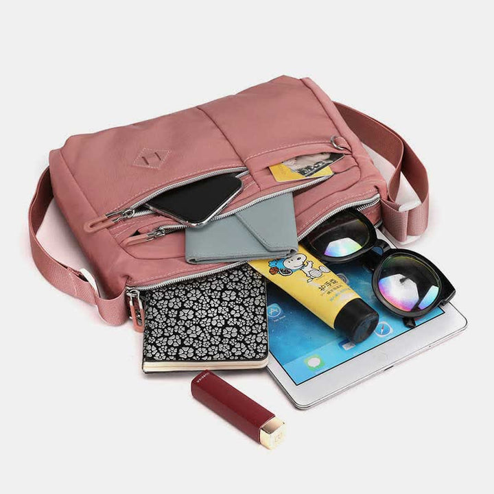 Umhängetasche mit Doppelreißverschlussfach für Damen, leichte Schultertasche mit mehreren Taschen