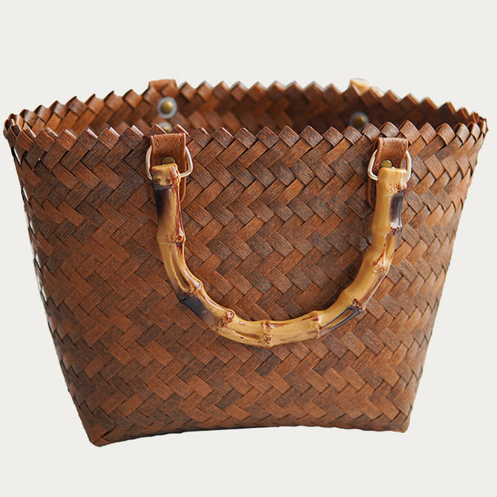 Strohtasche für Damen, Handtasche mit Retro-Bambusmuster