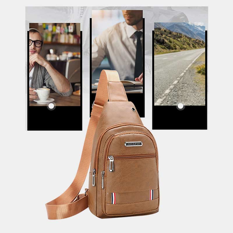 Sling Bag für Herren, wasserdichte Business-Umhängetasche aus braunem Leder