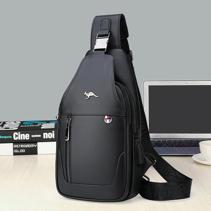 Sling Pack-Umhängetasche für Herren aus echtem Leder mit USB-Ladeanschluss