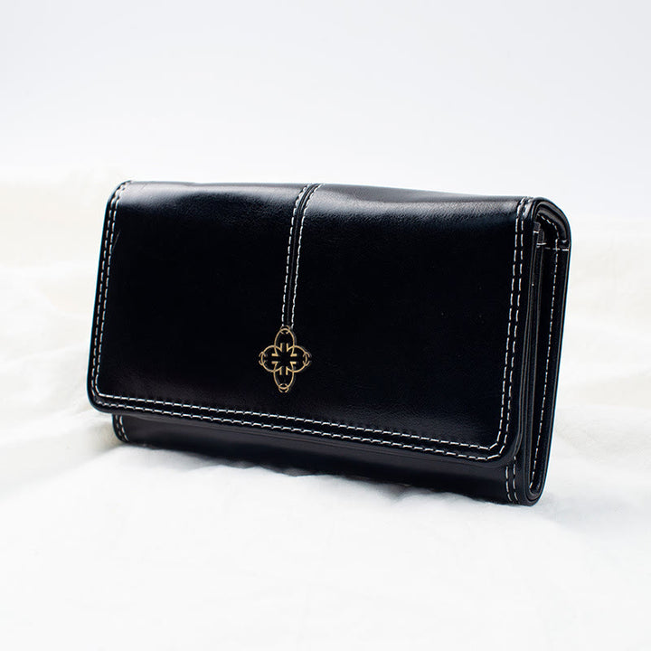 Eleganter, langer Retro-Geldbeutel aus Wachsleder für Damen