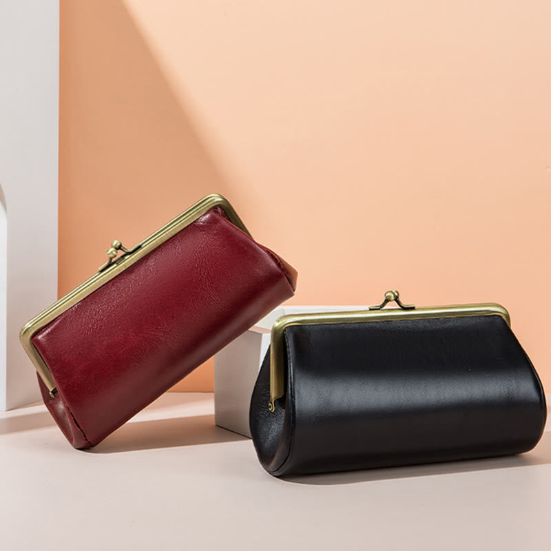 Clutch für Damen, Retro, schlichte Abendtasche aus echtem Leder