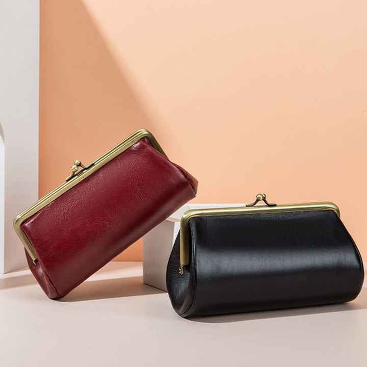 Clutch für Damen, Retro, schlichte Abendtasche aus echtem Leder