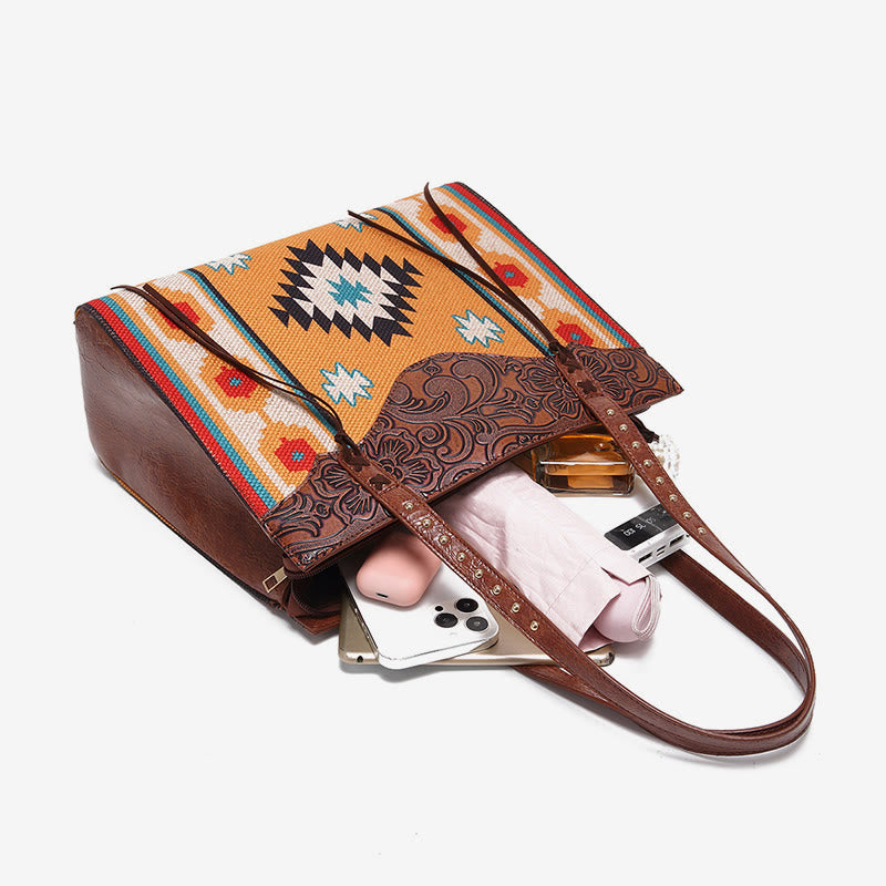Vintage Bohemian Tote Damen Klassische Baumwolle Leinen Unterarm Schultertasche