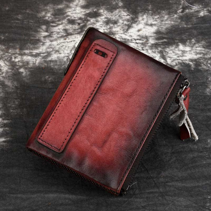 Zweifach gefaltete RFID-blockierende Lederbrieftasche, kurze Vordertaschen-Geldbörse für Herren