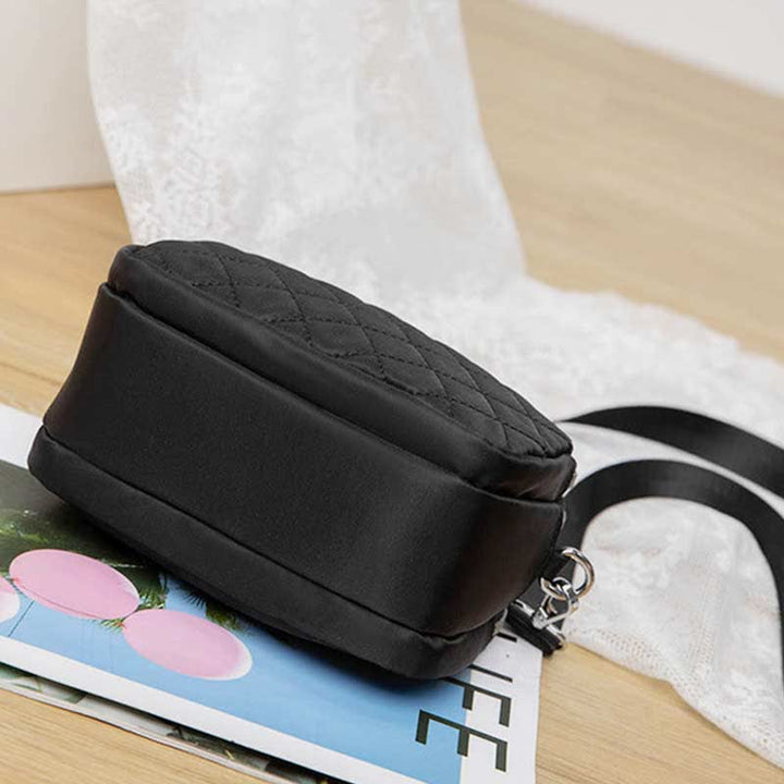 Damen Gesteppte Umhängetasche Dreifach Reißverschluss Kleine Schultertaschen Aus Nylon