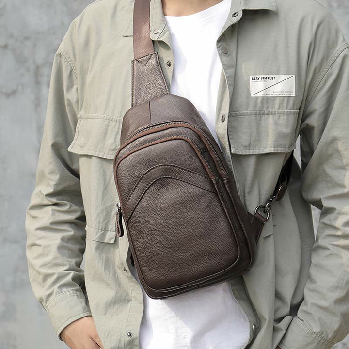 Schultertasche für Herren aus echtem Leder, lässiger Einkaufs-Tagesrucksack