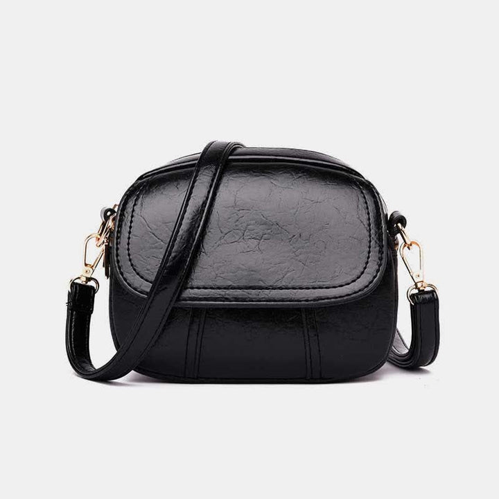 Kleine Umhängetasche aus Leder mit dreifachem Reißverschluss, Schultertasche für Damen