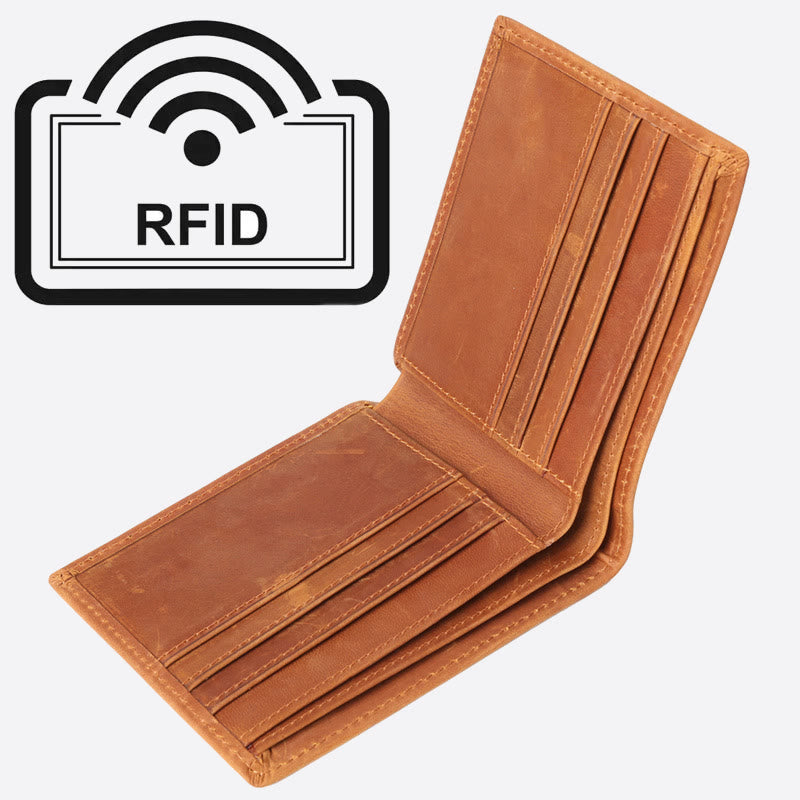 Es geht nur ums Geld. RFID-Geldbörse aus graviertem Leder für Männer