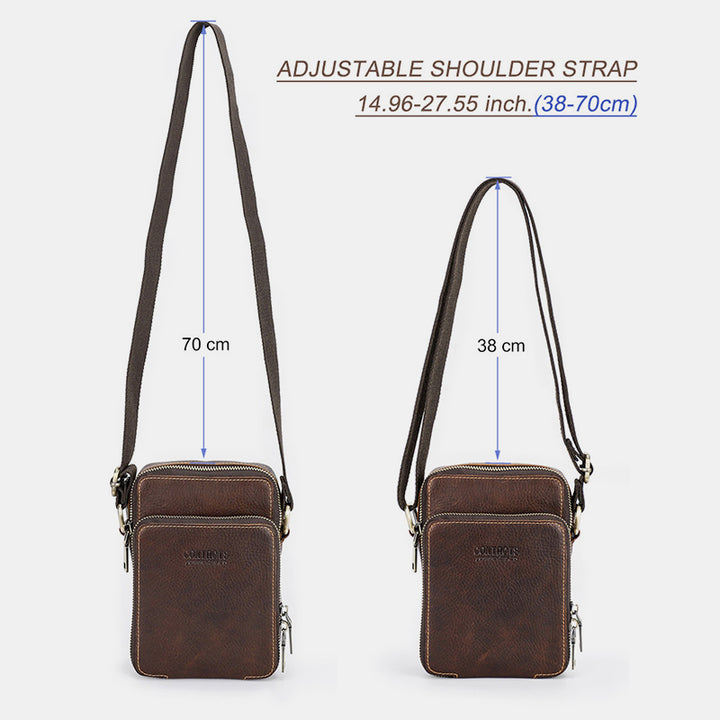 Umhängetasche aus echtem Leder für Herren, kleine Handy-Geldbörse, Messenger-Schultertasche