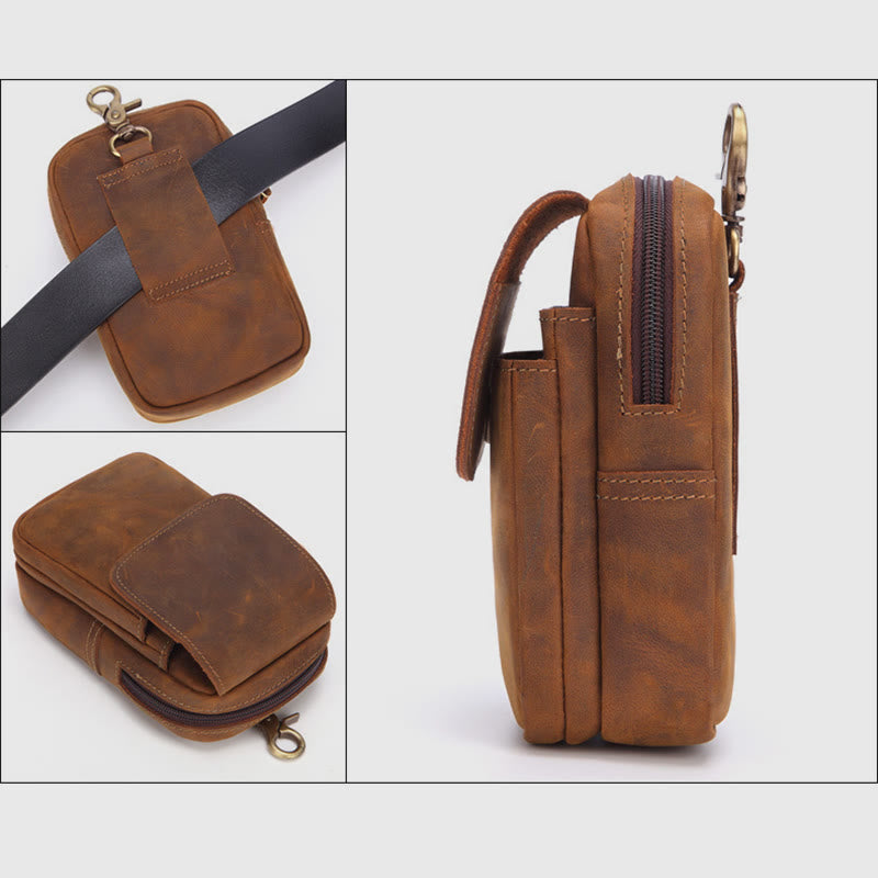Gürteltasche für Herren, Retro-Stil, echtes Leder, zum Aufhängen, EDC-Tasche