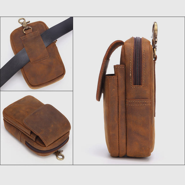 Gürteltasche für Herren, Retro-Stil, echtes Leder, zum Aufhängen, EDC-Tasche