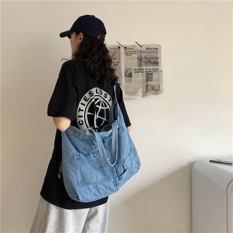 Denim-Einkaufstasche für Damen, große Kapazität, Umhängetasche - image 6