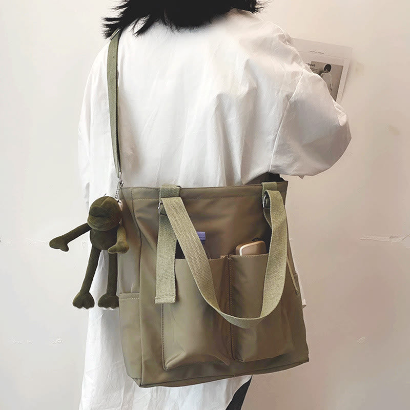 Große Tragetasche aus Canvas mit mehreren Taschen, funktionale Umhängetasche