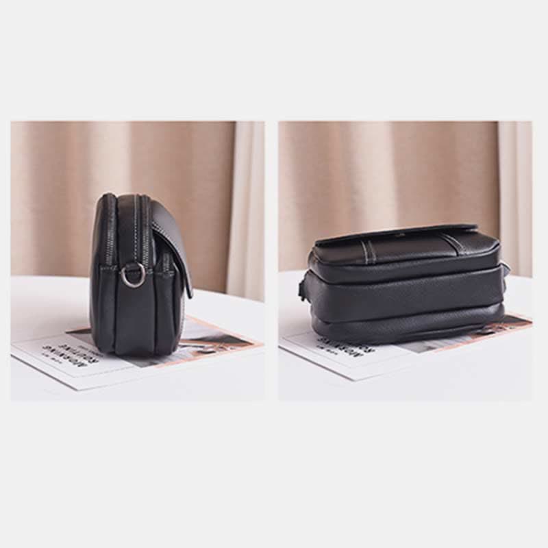 Kleine Umhängetasche mit dreifachem Reißverschluss, Leder, Handy-Geldbörse, Schultertasche