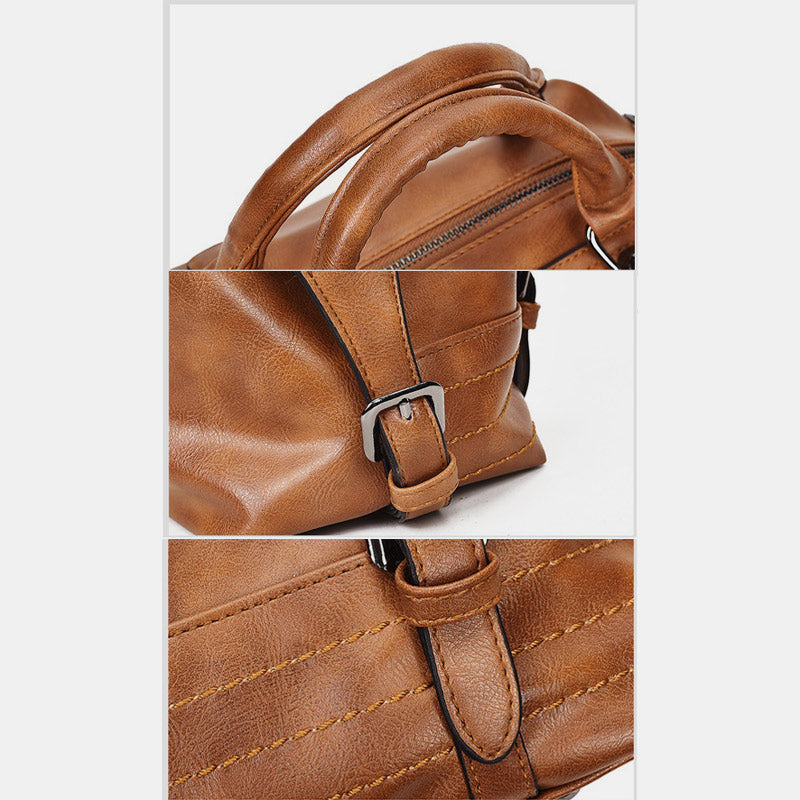 Retro Vegan Leder Tote Umhängetasche Arzttasche für Damen Boston Tasche