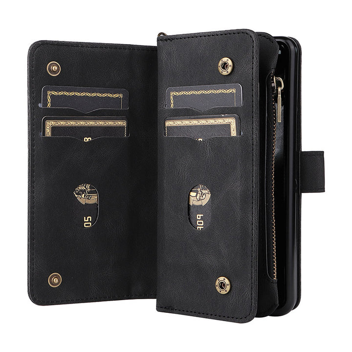 2-in-1-Geldbörsenhülle Handyhülle für Samsung Z Fold 3 4 Armband Reißverschluss Kartenhalter