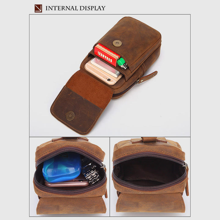 Gürteltasche für Herren, Retro-Stil, echtes Leder, zum Aufhängen, EDC-Tasche