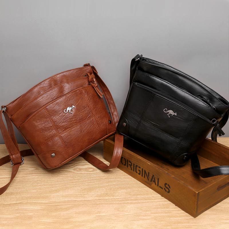 Minimalistische Kunstleder Geldbörse Dreilagig Vintage Damen Umhängetasche
