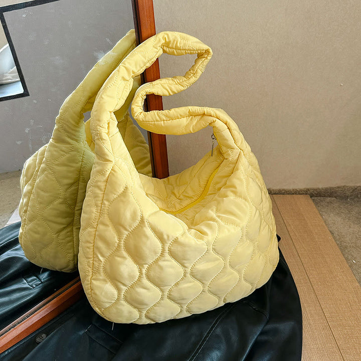 Daunen-Nylon-Tragetasche für den Winter, einfarbig, mit Rautenmuster